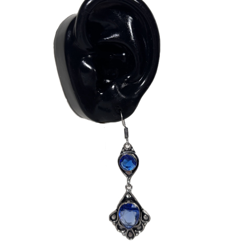 Blue Topaz & Tanzanite Gemstone Drop Dangle Earrings 2.6" 925 Silver Plated NWT - Picture 2 of 4